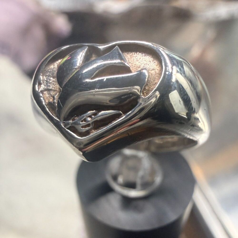 Authentic Vintage Sydney Evan 925 Sterling Silver Heart & Dove Dome Ring size 5